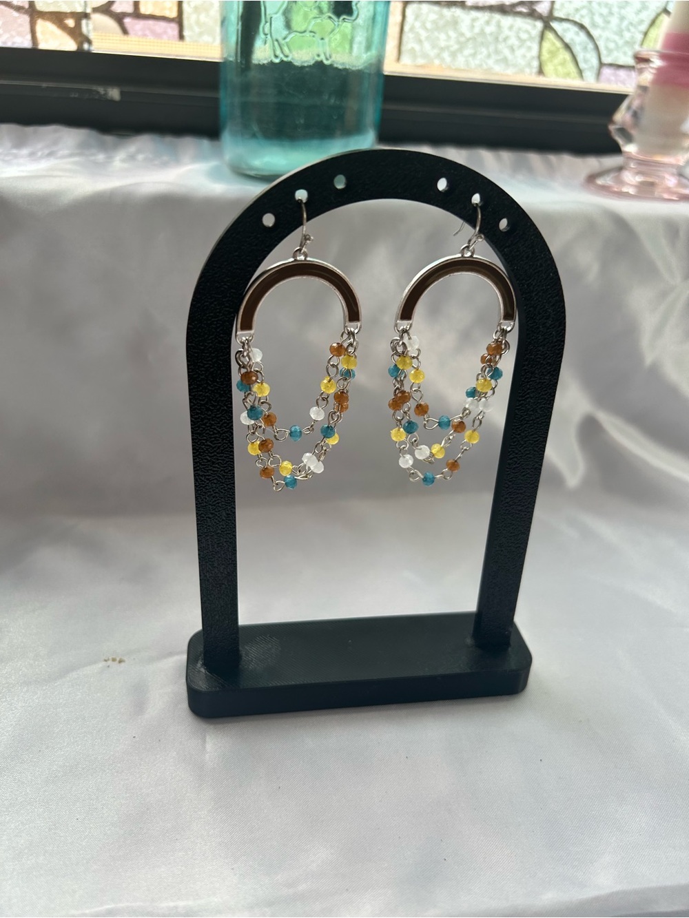 Ophelia Roe Beaded Hoop Earrings with Yellow, Blue, Amber & Clear Accents